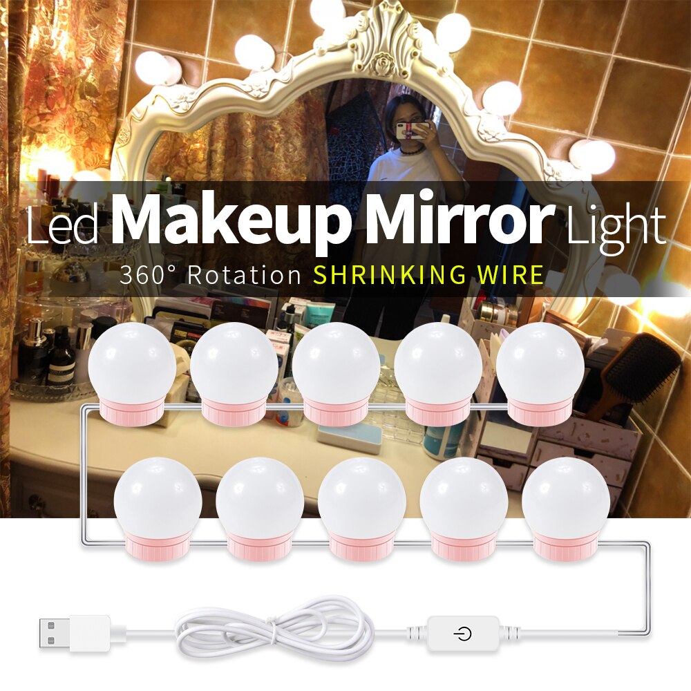 Led Make-Up Spiegel Licht Usb Kaptafel Lamp Hollywood Vanity Verlichting Voor Badkamer Spiegel Decoratie Dimbare Led Wall Lampen
