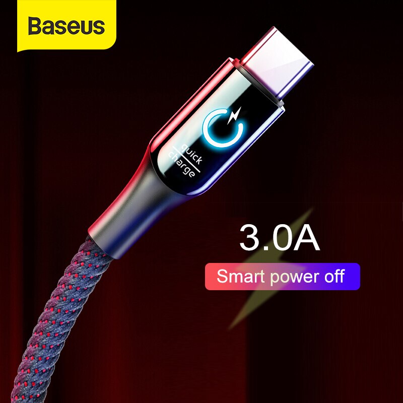 Baseus usb-kabel type c 3a snellaadkabel smart breath-verlichting voor samsung type-c-datakabel