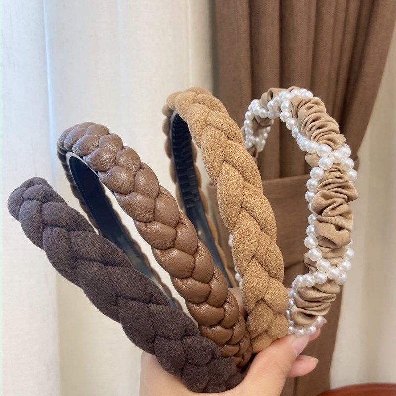 HUANZHI 2021 Trendy Vintage gąbka opaski Pearl Hairbands obręcz do włosów dla dziewczyn głowa kobiety Bezel Band akcesoria do włosów nakrycia głowy