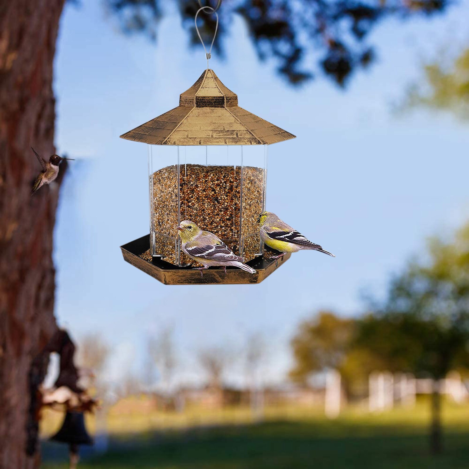 Outside Wild Bird Feeder With 2 Feeding Ports Garden Tube Bird Feeder Hanging Garden Outdoor Plastic Flower Hook Pet Bird#G30