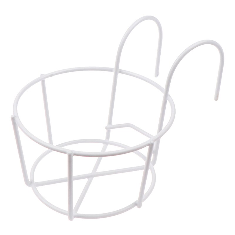 3Sizes Garden Supplies Outdoor Hanging Basket Plant Iron Racks Fence Balcony Round Flower Pot Decor 16*13*9cm: white B 12x9x7.5cm