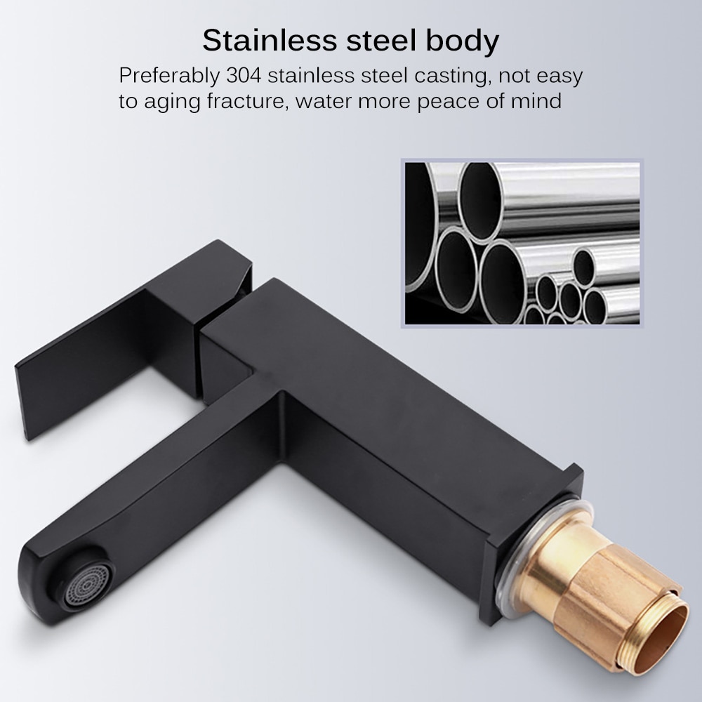 Badkamer Mengkraan Zwarte Wastafel Kraan 304 Roestvrij Staal Badkamer Wastafel Kraan Mode Enkele Koude Enkel Handvat Kraan