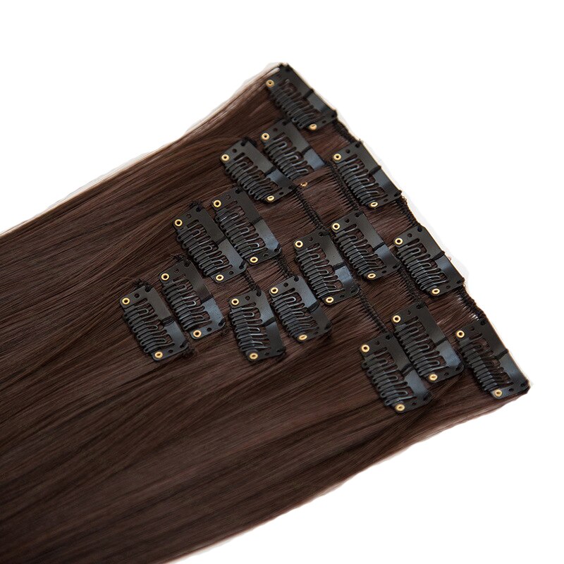 Feibin clip in hair extensions syntetisk hår 22 tommer 55cm langt lige hårstykke varmebestandigt  c46