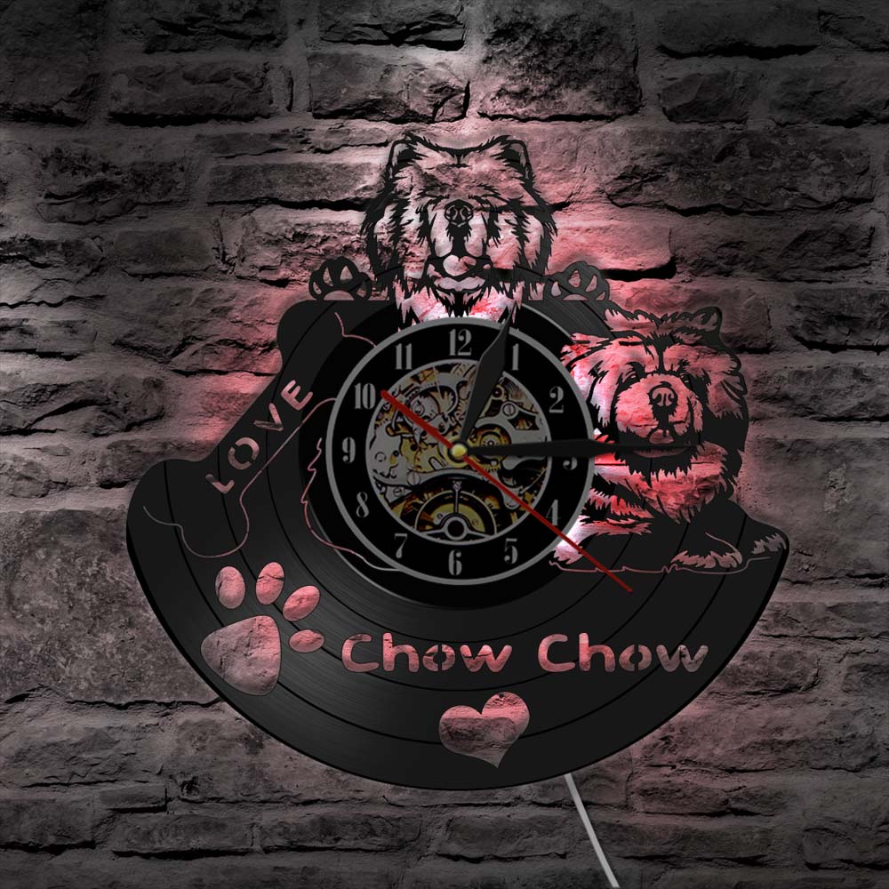 Chow Chow Verliefd Vintage Vinyl Record Wandklok Songshi Quan Chowdren Lp Record Wall Horloge Hond Ras voor Hond Eigenaar