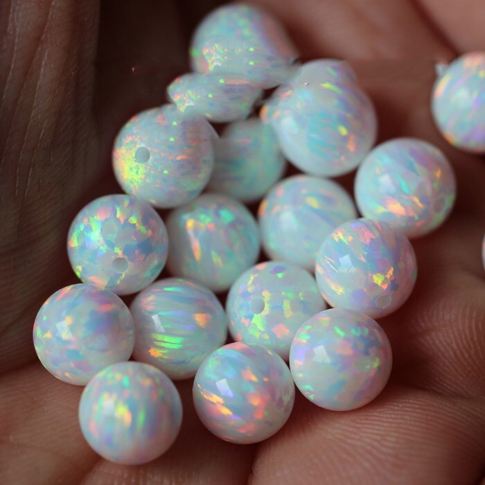 polymer impregnated synthetic opal black/white round rainbow 6/8/10mm for DIY jewelry making loose beads FPPJ: White / 10mm