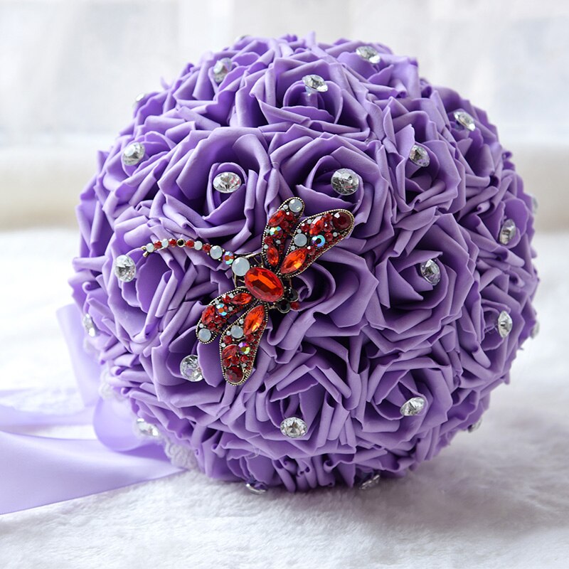 Kyunovia Simplish ślub bukiet ślubny druhny PE pianki róże kwiaty dżetów ważka broszki bukiet ślubny FE33