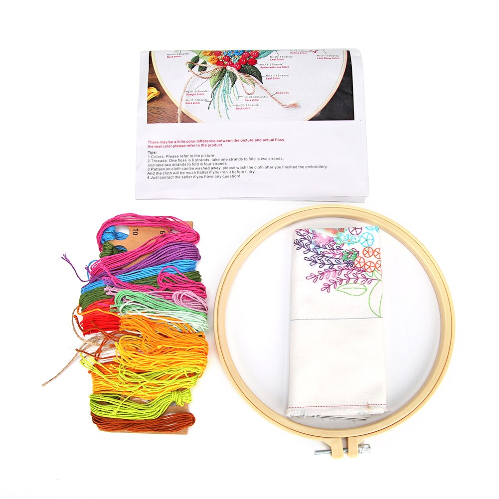 Stamped Linen Cloth Circle Embroidery Hand-stitched Cross Stitch Kits Flower Plant Print Art Crafts Needlework Sets