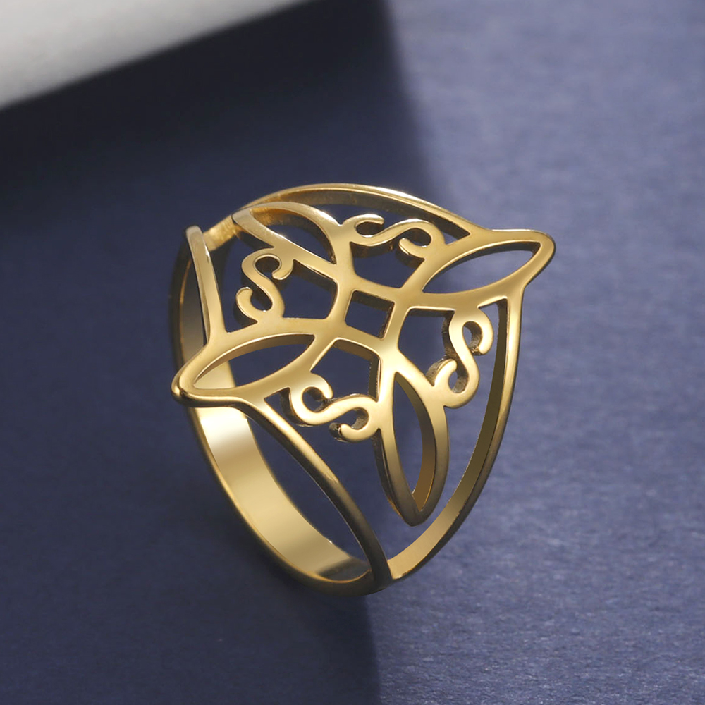 LIKGREAT bague noeud de sorcière pour femmes hommes creux en acier inoxydable bagues celtique Vintage amulette Protection Couple bijoux: 10 / Beige