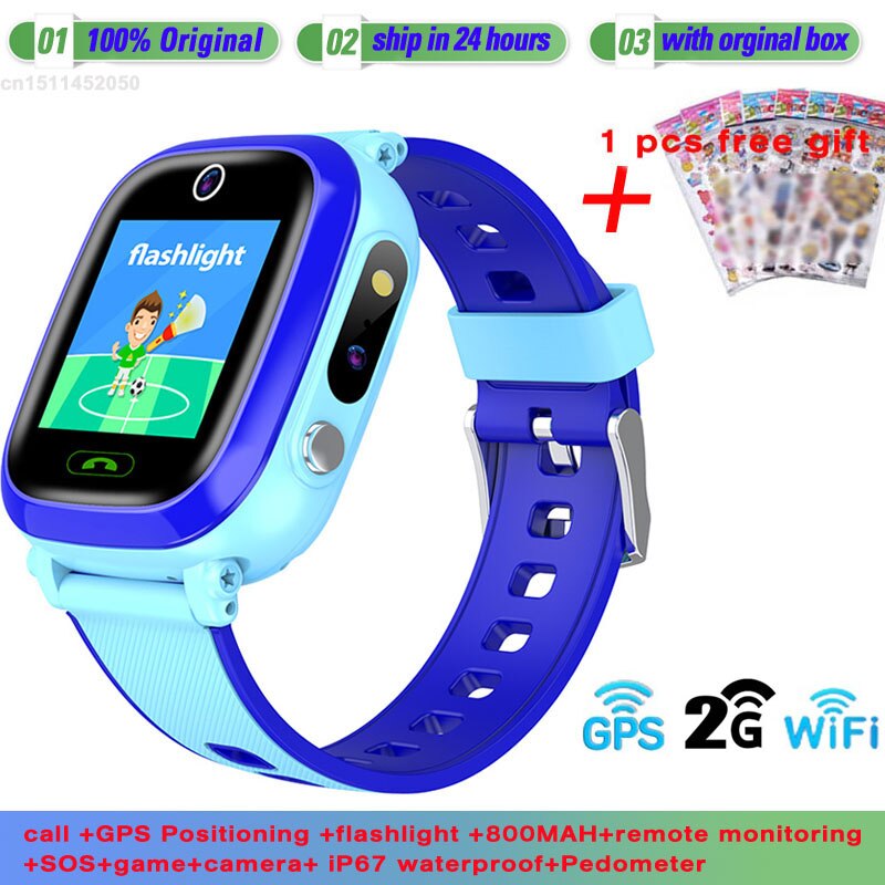 Geentiger Y96 kids Smart Watch GPS Wifi Position Call Flashlight Camera Game SOS iP67 waterproof Baby Smartwatch Children PK Q15: Blue