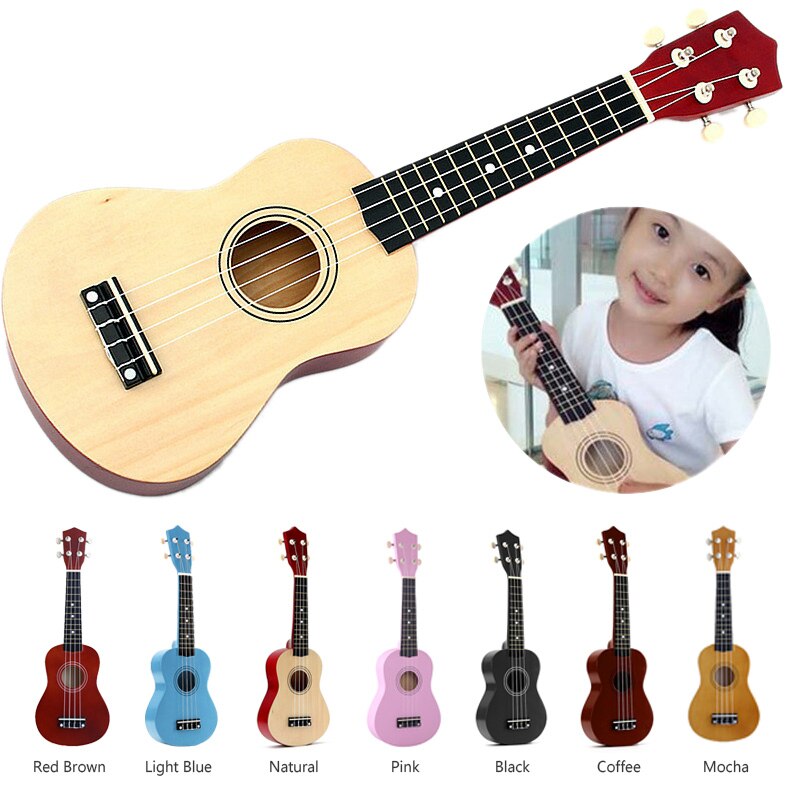 21 tommer sopran ukulele 4 strenge hawaiisk guitar uke + streng + pick for begyndere kid basswood krop + nylon strenge