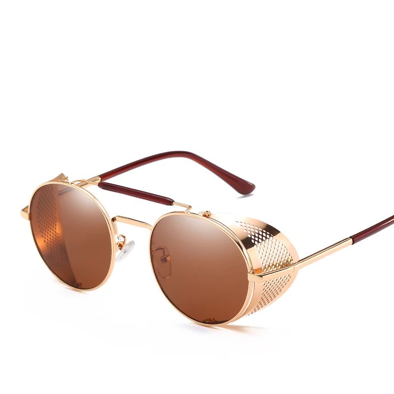 Trendy Retro Steampunk Sunglasses Men Brand Round Steam Punk Alloy Sun Glasses Goggle For Women UV400 Gafas de Sol: other / Yellow