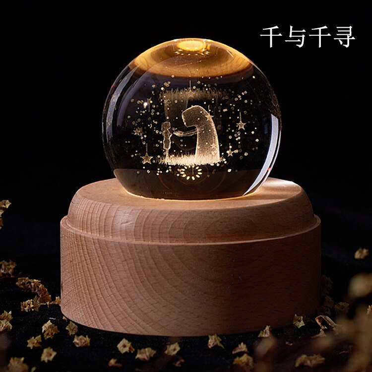 Music Box Crystal Ball Snow Globe Glass Lights Universe Moon Galaxy Earth Globe Crafts Home Desktop Decor for Valentine's Day: Spirited Away Globe