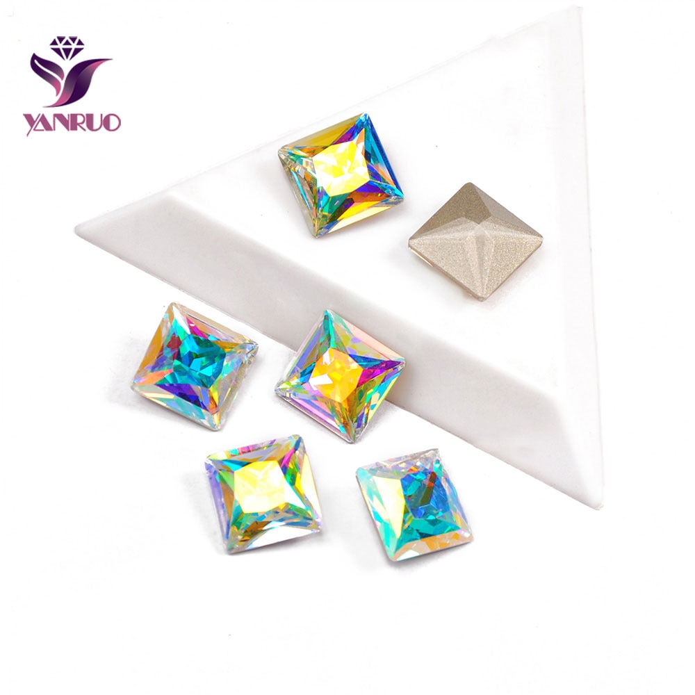 Yanruo 4447 Prinses Vierkante Kristal Ab Strass Naaien Stenen Crystal Pointback Rhinestones Voor Jurk Ornamenten Diamant