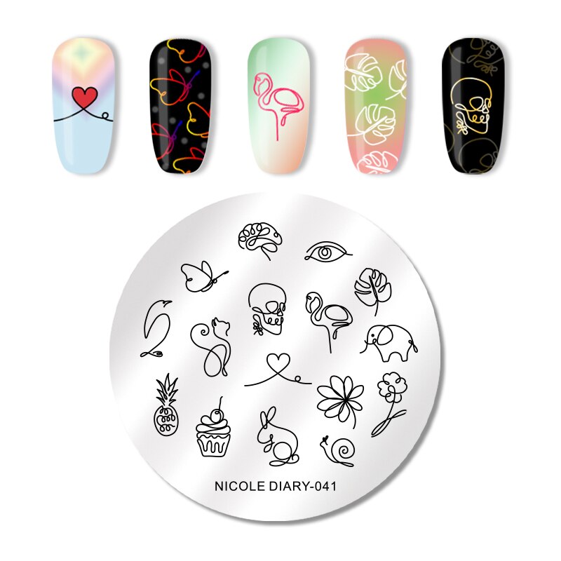 NICOLE DAGBOEK Valentijnsdag Nail Stempelen Plaat Rechthoek Ronde Nail Art Stamp Image Template DIY Nail Plate Print Stencil