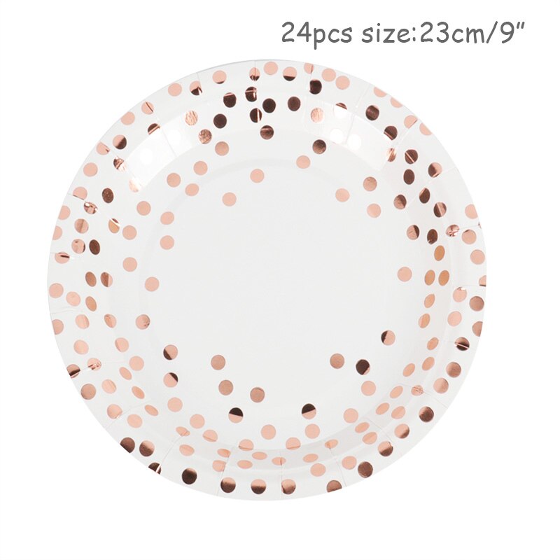 Assiettes or Rose de 24 pièces | Nappe jetable de fête, vaisselle d'anniversaire pour enfants adultes, décor de mariage pour fête d'anniversaire, fête d'anniversaire: 24pcs plate 9inch