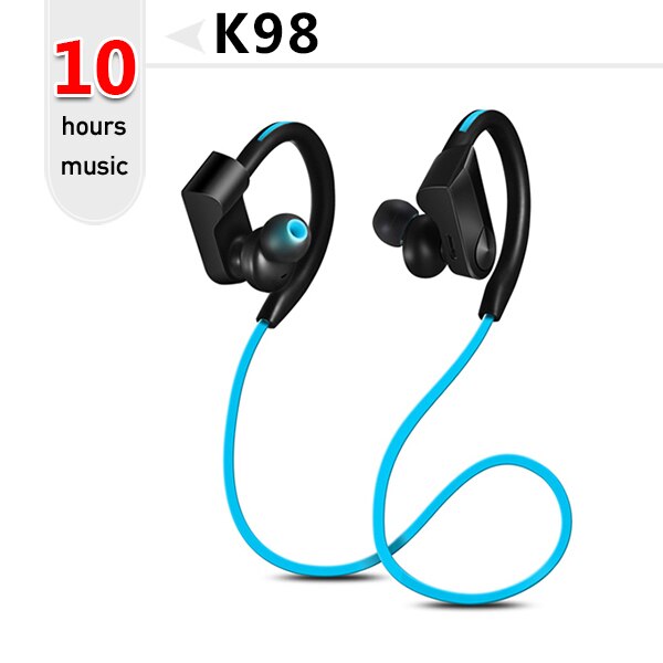 Wireless bluetooth Headphones Earphone sport earphone sweatproof Headset Stereo blutooth Headphone with MIC for phone: K98-Blue-10h