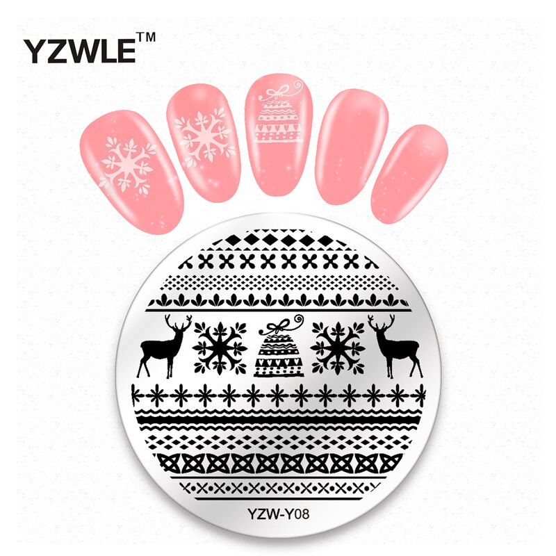 YZWLE 1 feuille ronde noël Nail Art Image timbre estampage plaques manucure modèle bricolage polonais pochoir