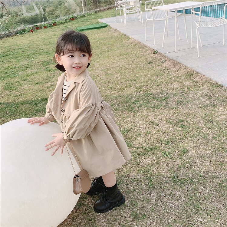 Trenchcoat voor kinderen, meisjesjas voor peuters, koreaanse lange jas met pofmouwen, herfstkleding voor meisjes, kleding voor kleine meisjes