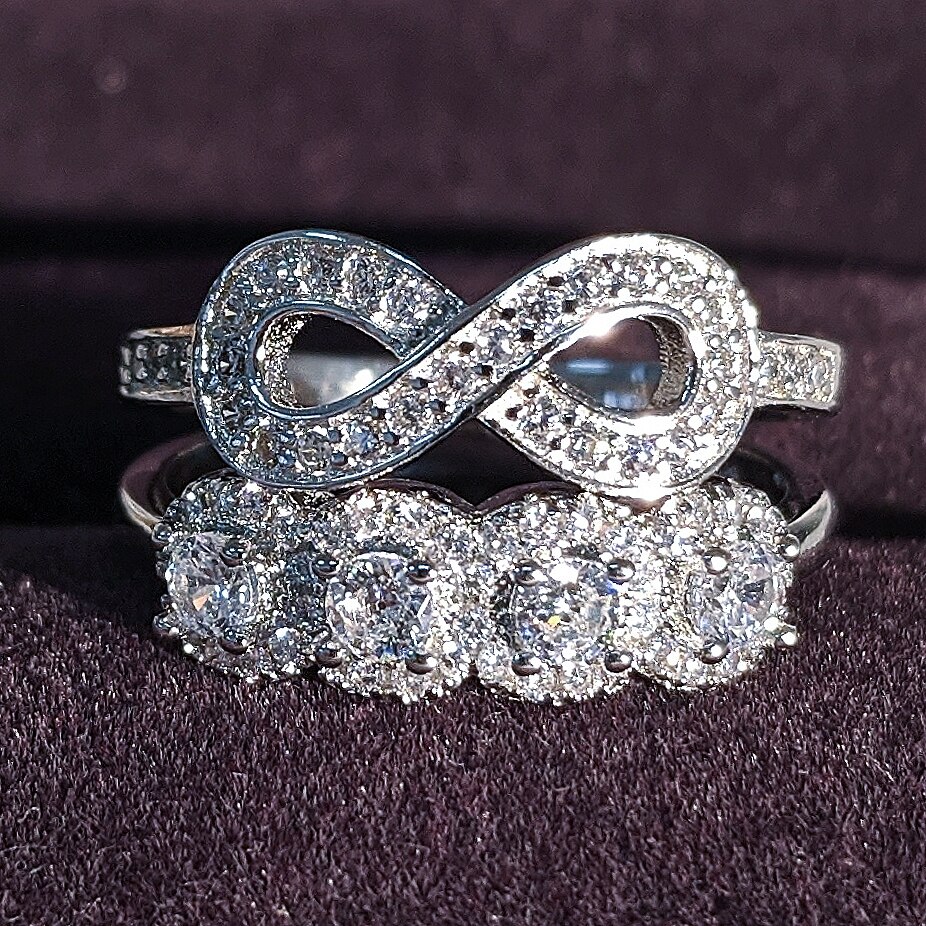 luxury round 925 sterling silver wedding ring set for women lady anniversary jewelry bulk sell R5132