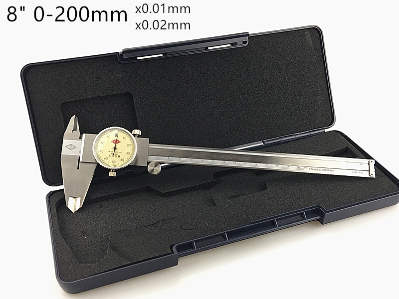 8" 0-200mm 0.02/0.01mm Caliper Shock-proof Stainless Steel Vernier Caliper Measurement Gauge Metric Measuring Tool