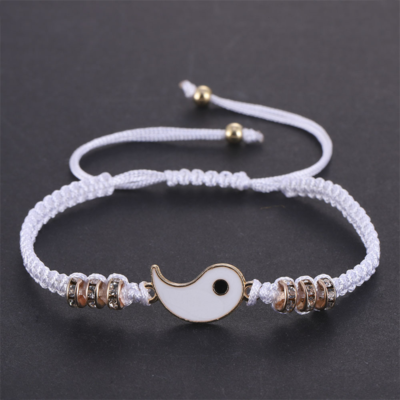 Tai Chi Yin Yang Couple Bracelet Alloy Pendant Adjustable Braided Chain Bracelet Necklace Matching Lover Bracelet Necklace