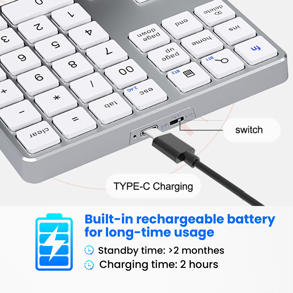 35-Tasten Dual-Bluetooth-Zahlentastatur 2,4 G kabellos Pad Dünne wiederaufladbare Tastatur für PC IOS Android Fenster Digital Klaviatur