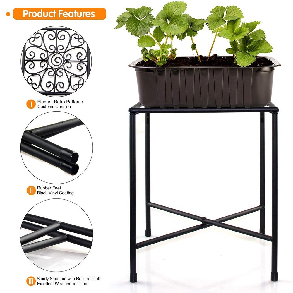 Lot De 2 Supports Plantes Métal Antirouille – Porte-Pots Rond Style Européen Noir Pour Intérieur & Extérieur