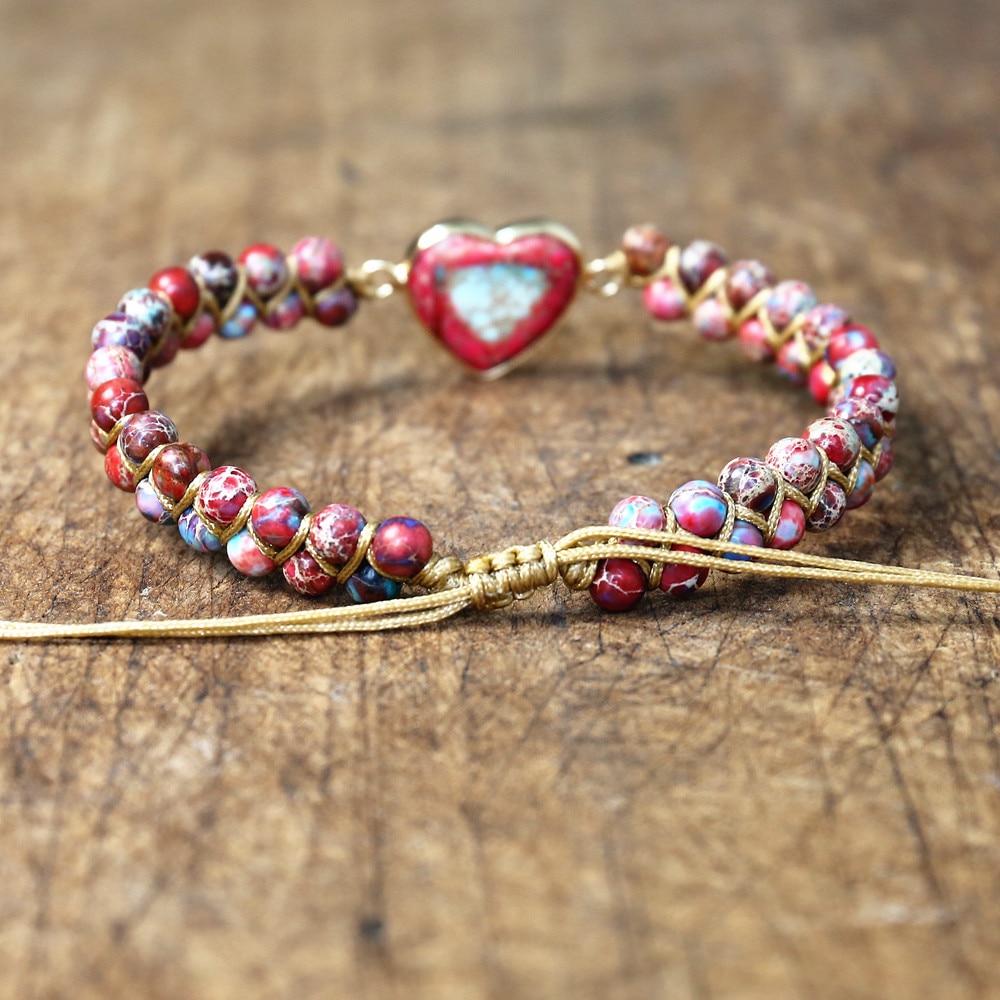 Imperial Stone Heart Shape Charm Bracelets Women Bohemia Yoga String Braided Bracelet Lover Wrap Bracelet Femme Handmade Jewelry