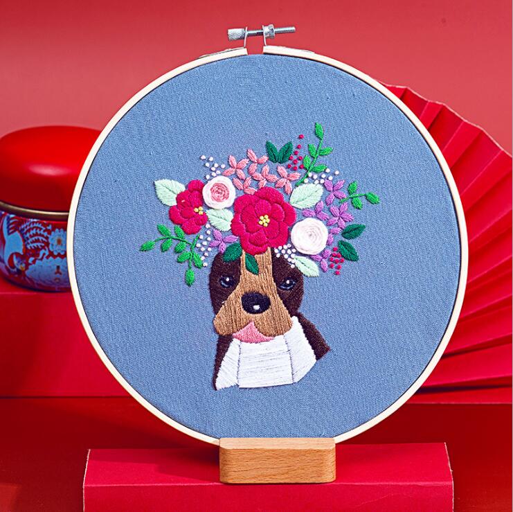 20x20cm Famous dogs and pets European embroidery kit simple three-dimensional embroidery Ribbon kit embroidery needlework: B