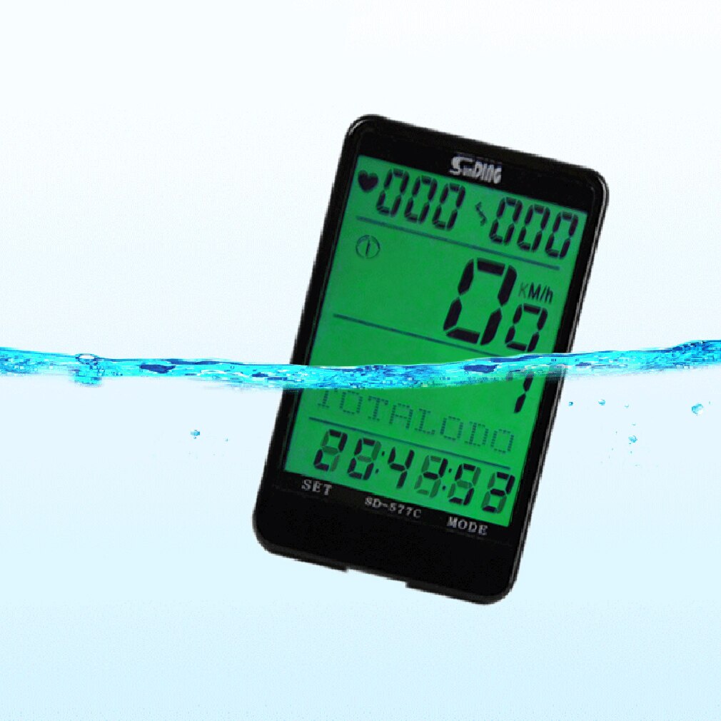 Duurzaam Sd 577C Waterdichte Lcd Display Cycling Bike Fiets Computer Kilometerstand Snelheidsmeter Met Groene Achtergrondverlichting