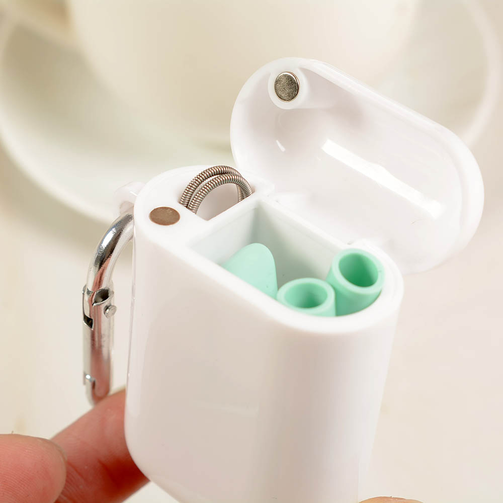 Reusable Food Grade Silicone Straw Outdoor Portable Foldable Drinking Straw With PP Luxury Carrying Case and Cleaning Brush