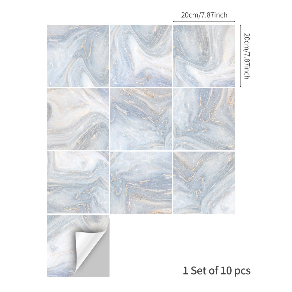 15/20cm Marble Tile Sticker PVC DIY Self-adhesive Wall Sticker for Bathroom Kitchen Camper Home Decor: Gray 20x20cm