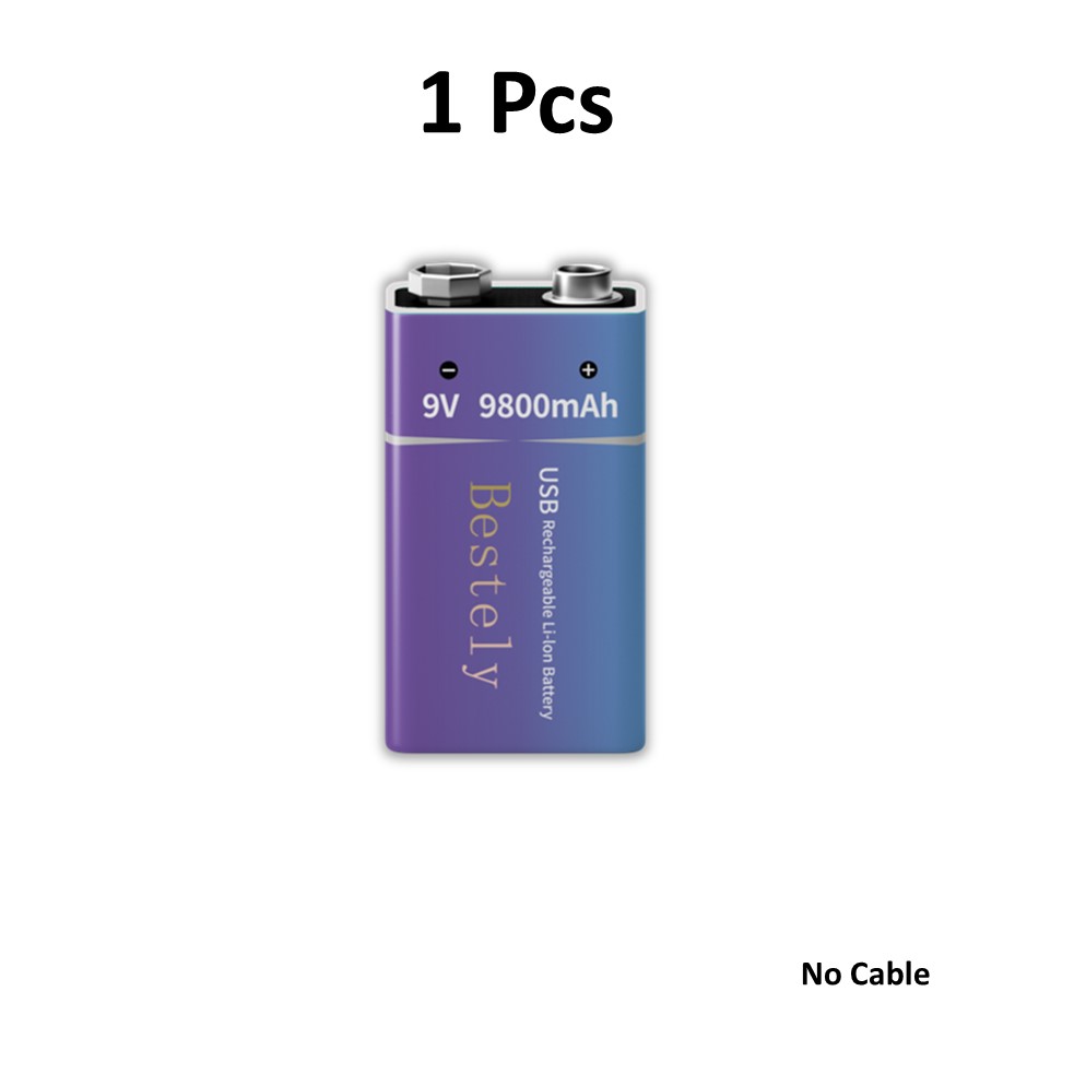 Baterías recargables estándar de 9 voltios, batería de litio tipo C de 9 V de gran capacidad de 9800 mAh, batería de autodescarga baja precargada: Morado