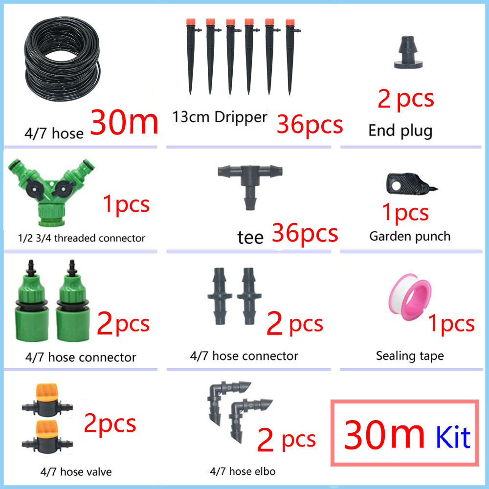 1/4" Hose Drip Irrigation System 360 Degree Adjustable 8 Hole Sprinkler Kit Garden Watering Inserting Ground Micro Flow Dripper: 30M