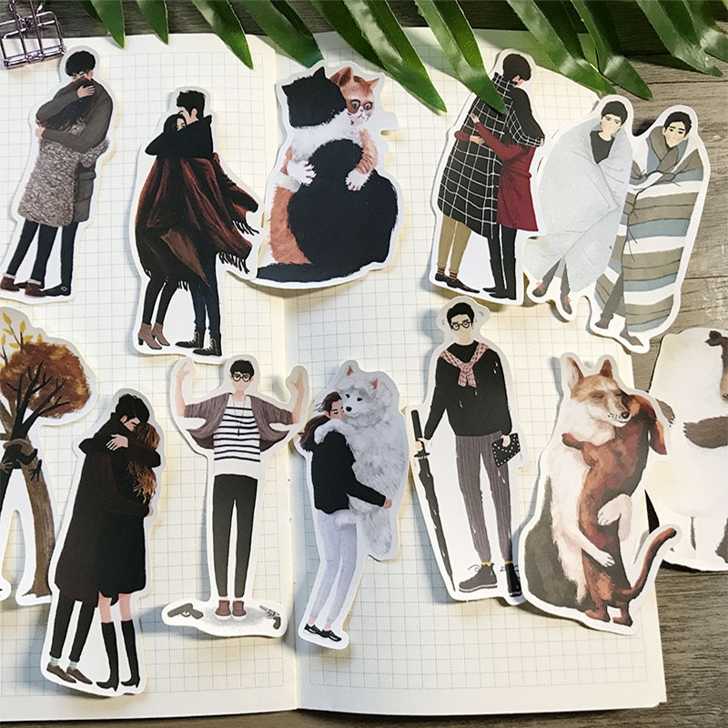 Cartoon stickers DIY scrapbooking romantic couple hug life album journal making happy planner handicraft decoration stickers