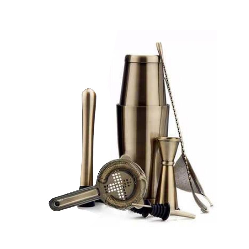 CocktailShaker 750ml Black Color 9 PCS Bar Set household party etc Color Shiny Stainless Steel Boston Cocktail Shaker Set: copper