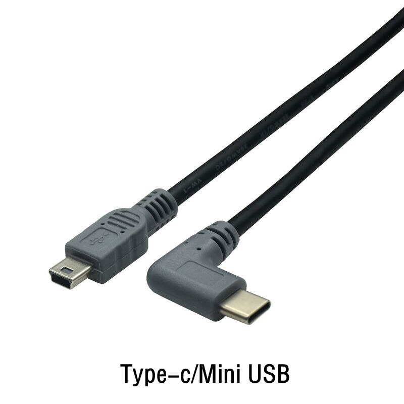 Micro Mini USB Cable 5Pin Male to Male Right Angled 90 degree USB 3.1 Type C OTG Data Adapter Converter Charging Cable 25cm 0.5m: C-Mini USB Right / 1m