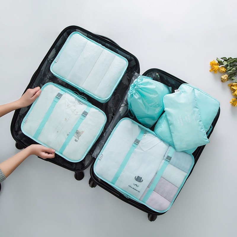 6Pcs Polyester Clothes Organizer Bag Set Travel Organizer For Shoe Clothing Organizador Cube Packing Package Travel Accessories: bright blue