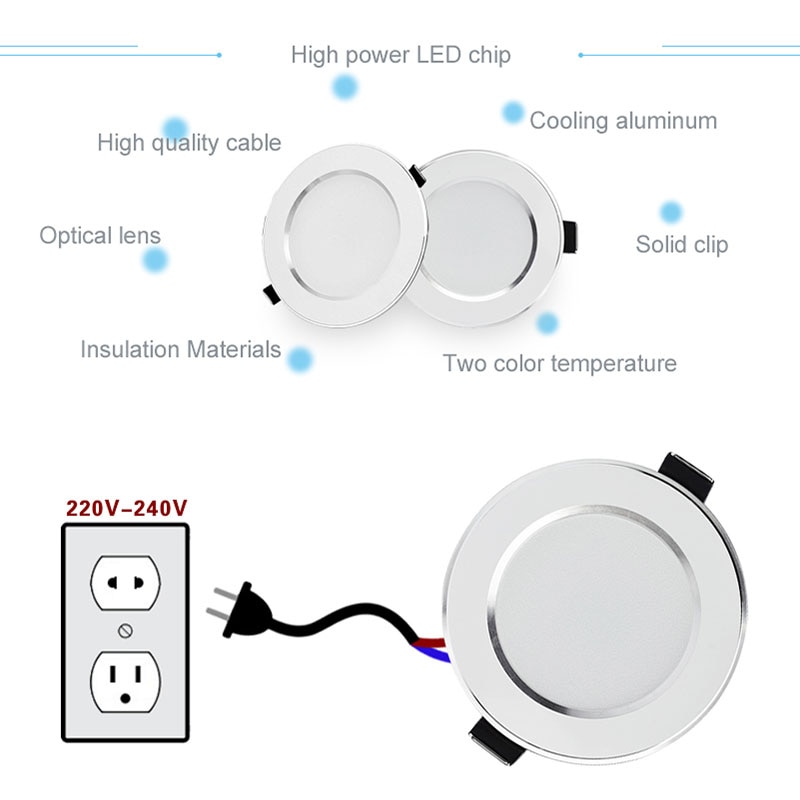 Led downlight naturlig hvid forsænket køkken badeværelse lampe 220v 230v 5w 7w 9w 12w led down lys varm hvid kølig hvid