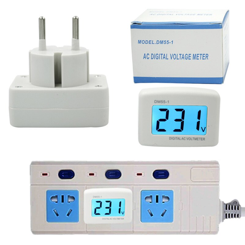 DM55-1 Digital Plug In Voltage Meter EU/US Plug Voltage Tester Wall Flat Voltage Measuring Digital AC 110-220V Voltmeter 20%off