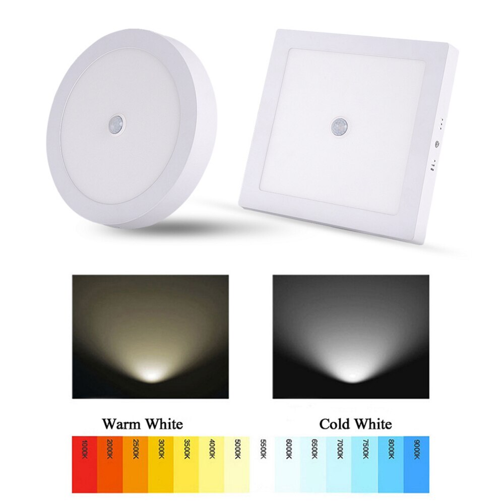 Square Round LED Ceiling Light PIR Motion Sensor LED Panel Light Surface Mounted Human Induction Ceiling Light Bathroom Aisle