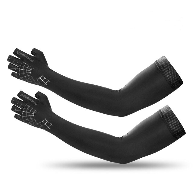 Rockbros sport arm ærme halv handske åndbar elasticitet løb vandring kørsel multi 2 in 1 ærmer arme handske solbeskyttelse: S205bk sorte / S