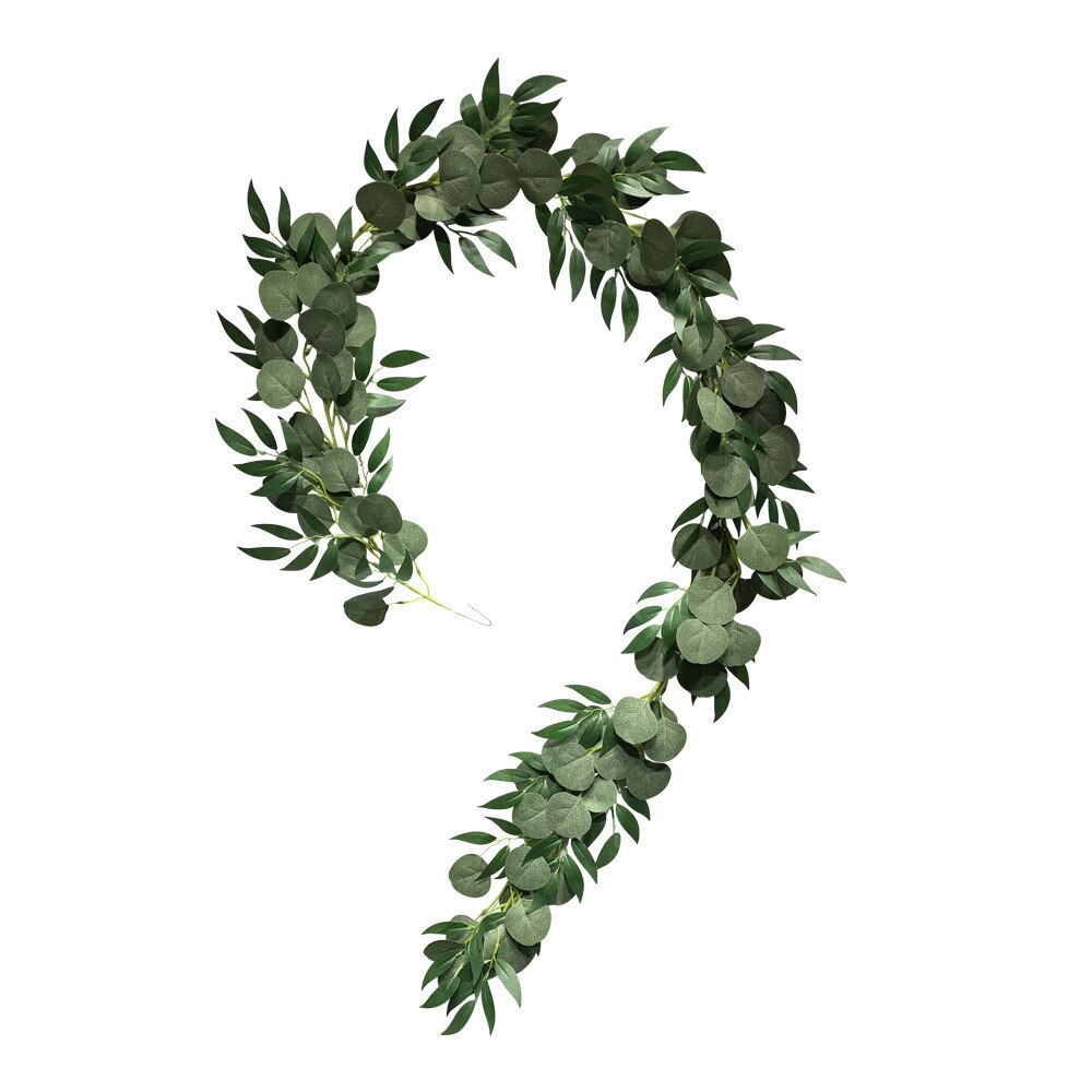 2m Künstliche Ranke Girlande Eukalyptus Weide Blatt Rattan Simulation Grün Pflanzen Laub Rattan Efeu Hochzeit Backgroud Zauberstab Dekor: 1