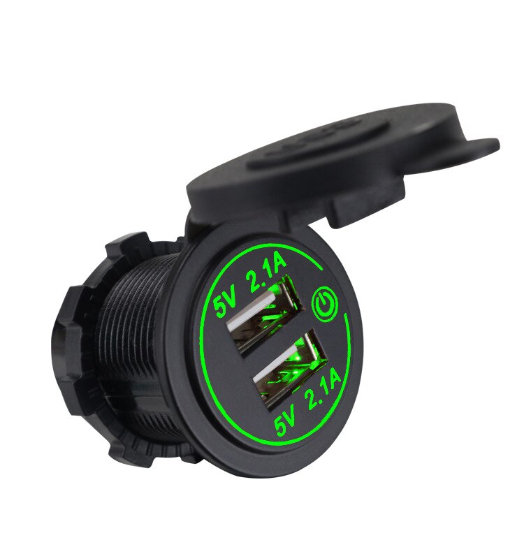 12V-24V Autolader Dual Usb Autolader Adapter Stopcontact Led Voltmeter Voor Auto Boot Marine motorfiets Mobiele Telefoon: Green with wire