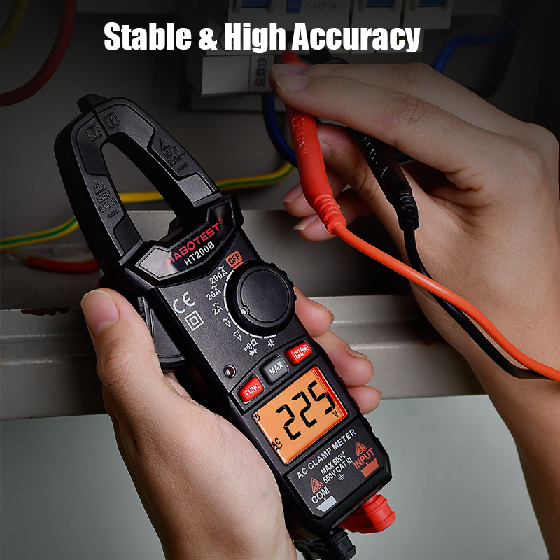 HABOTEST-Mini multímetro de pinza manual serie HT200, AC medidor de pinza Digital, Ohm, capacitancia DC 600V, comprobador de voltaje de rango automático