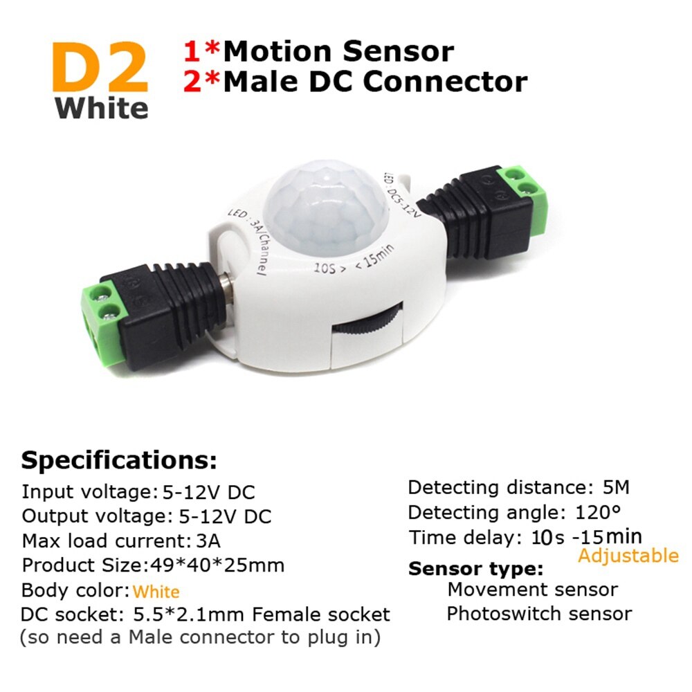 Motion Sensor DC 5 V 12 V Licht Schalter Bewegung Detektor Aktiviert Timer Automatische Pir Motion Sensor AUF OFF für LED Streifen Licht: D2 Connector