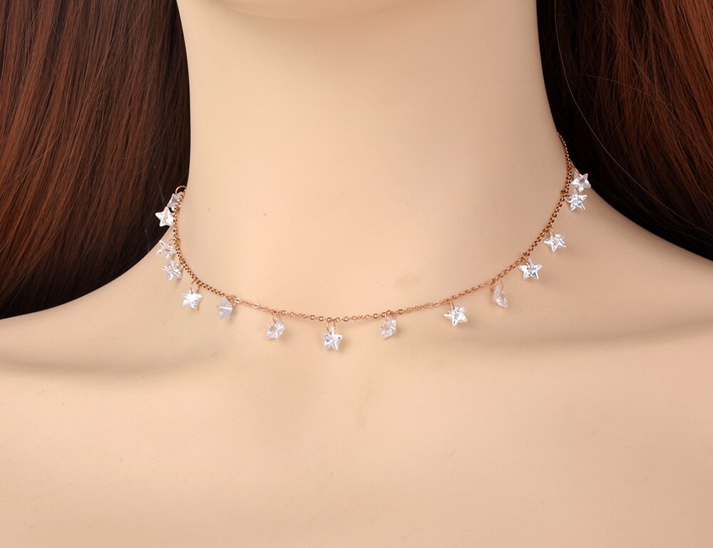 Lokaer Mode Bohemen Rvs Wit Ster Cz Kristal Choker Ketting Strand Hanger Ketting Voor Vrouwen Meisjes N20089