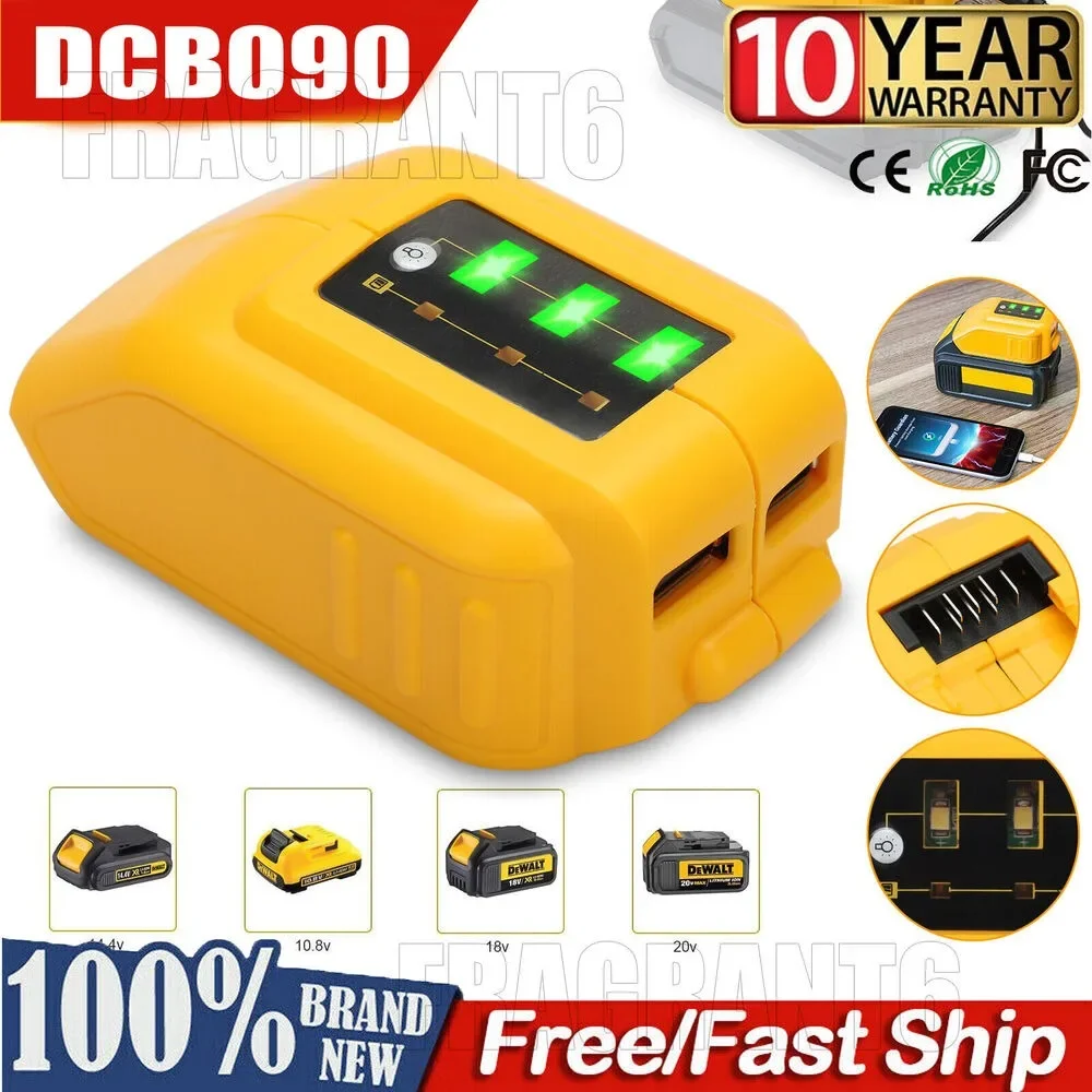 USB Converter Oplader Voor DEWALT 14.4V 18V 20V Li-Ion Batterij Converter DCB090 USB Apparaat Opladen Adapter voeding