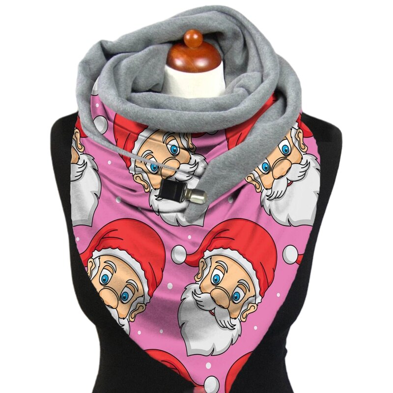 Zimowy ciepły duży szalik świąteczny koc Santa bałwan szal z klipsem 83XF: 6EE406842-4
