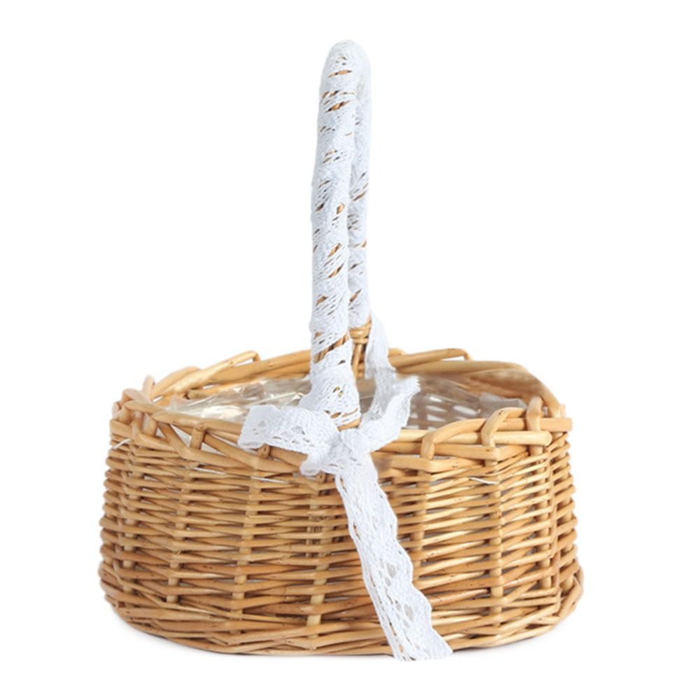 Weiden-Rattan-Blumenmädchen-Körbe, gelb, stabiler Blumenarrangement-Korb, Picknick-Behälter, handgefertigte Halbmondkörbe aus Korbgeflecht: Grün